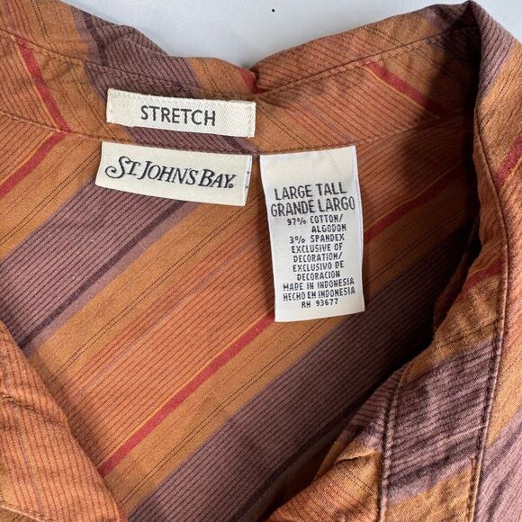 New St John’s Bay Retro 70s Button Up Orange Shirt Size Large Stripe Peasant Top - Picture 3 of 6